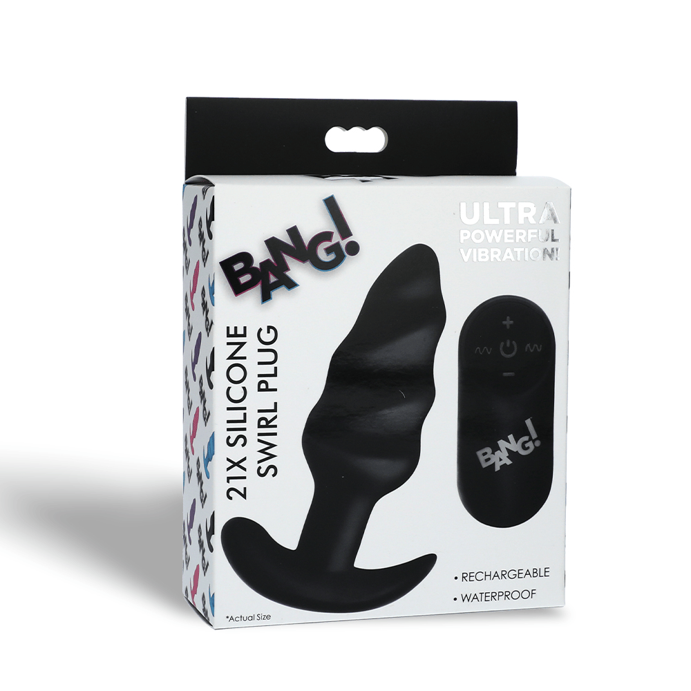SILICONE SWIRL BUTT PLUG W/ R/C - BLACK