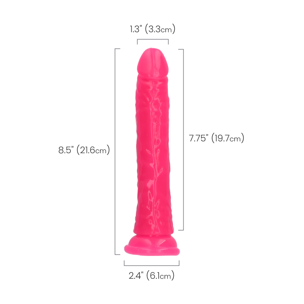 8" SLIM GID DILDO - NEON PINK