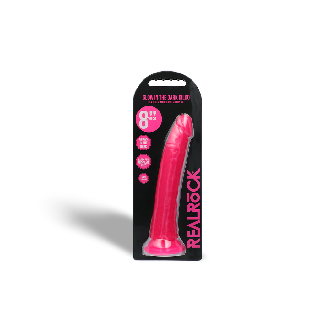8" SLIM GID DILDO - NEON PINK