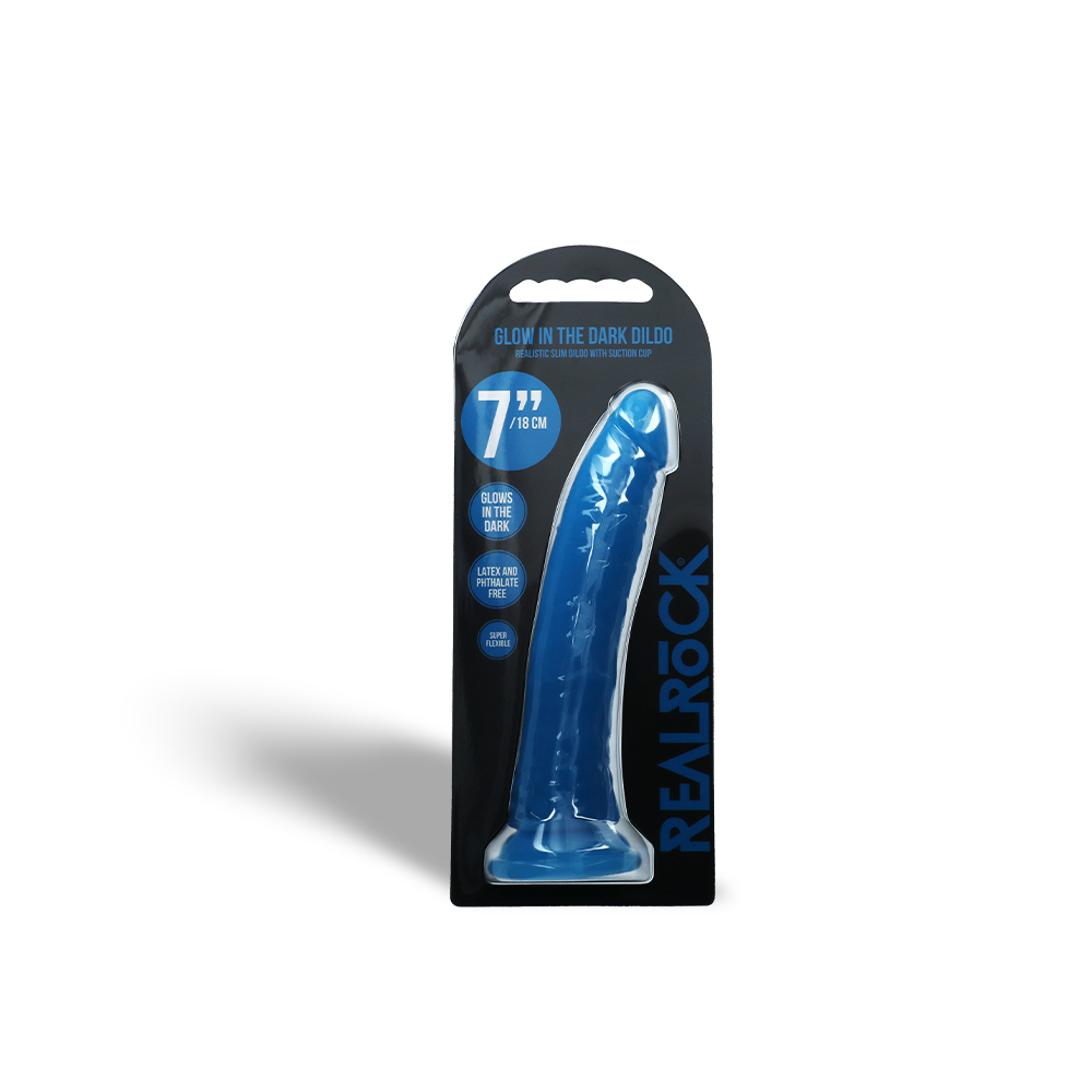 7" SLIM GID DILDO - NEON BLUE