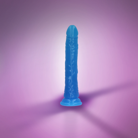 8" SLIM GID DILDO - NEON BLUE