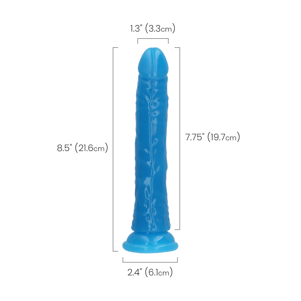 8" SLIM GID DILDO - NEON BLUE