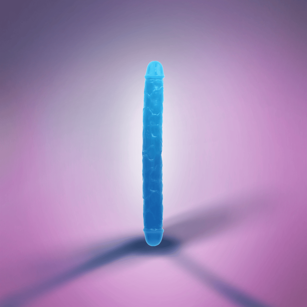 15" SLIM DOUBLE GID DILDO - NEON BLUE