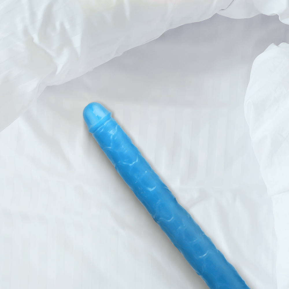 15" SLIM DOUBLE GID DILDO - NEON BLUE