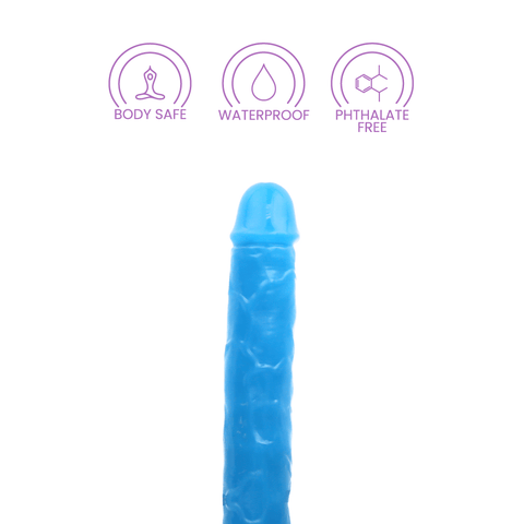 15" SLIM DOUBLE GID DILDO - NEON BLUE