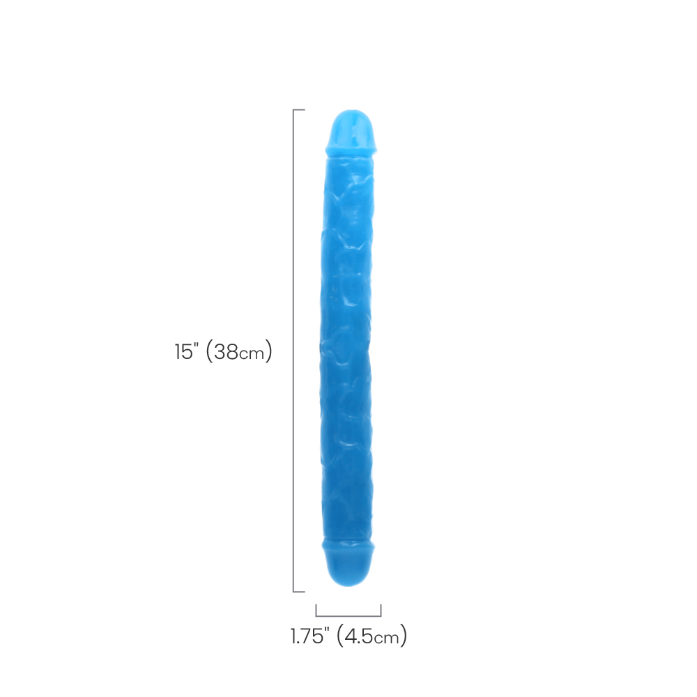 15" SLIM DOUBLE GID DILDO - NEON BLUE