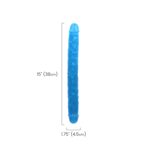 15" SLIM DOUBLE GID DILDO - NEON BLUE