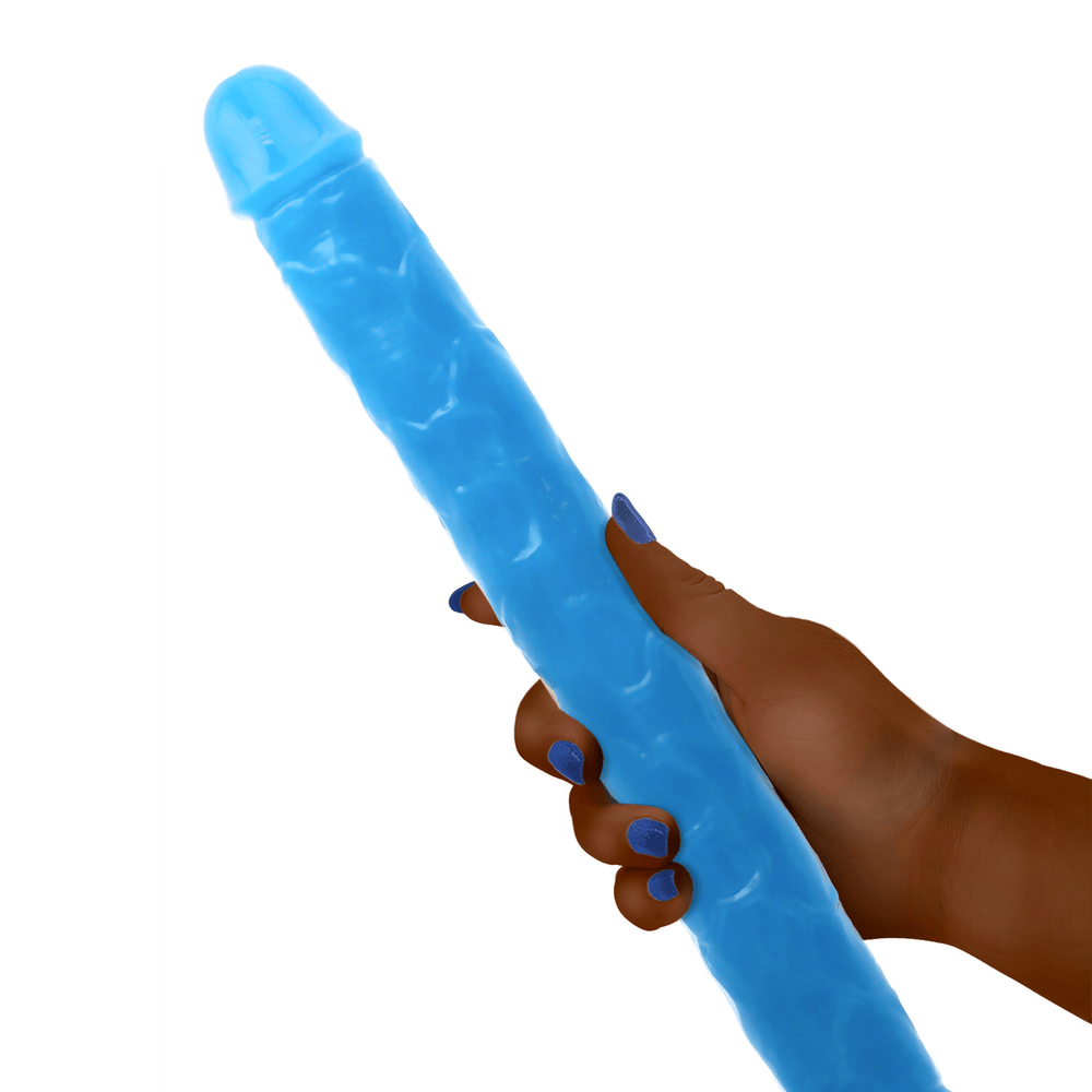 15" SLIM DOUBLE GID DILDO - NEON BLUE