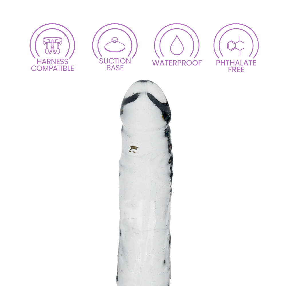 8" SLIM CRYSTAL CLEAR DILDO - CLEAR