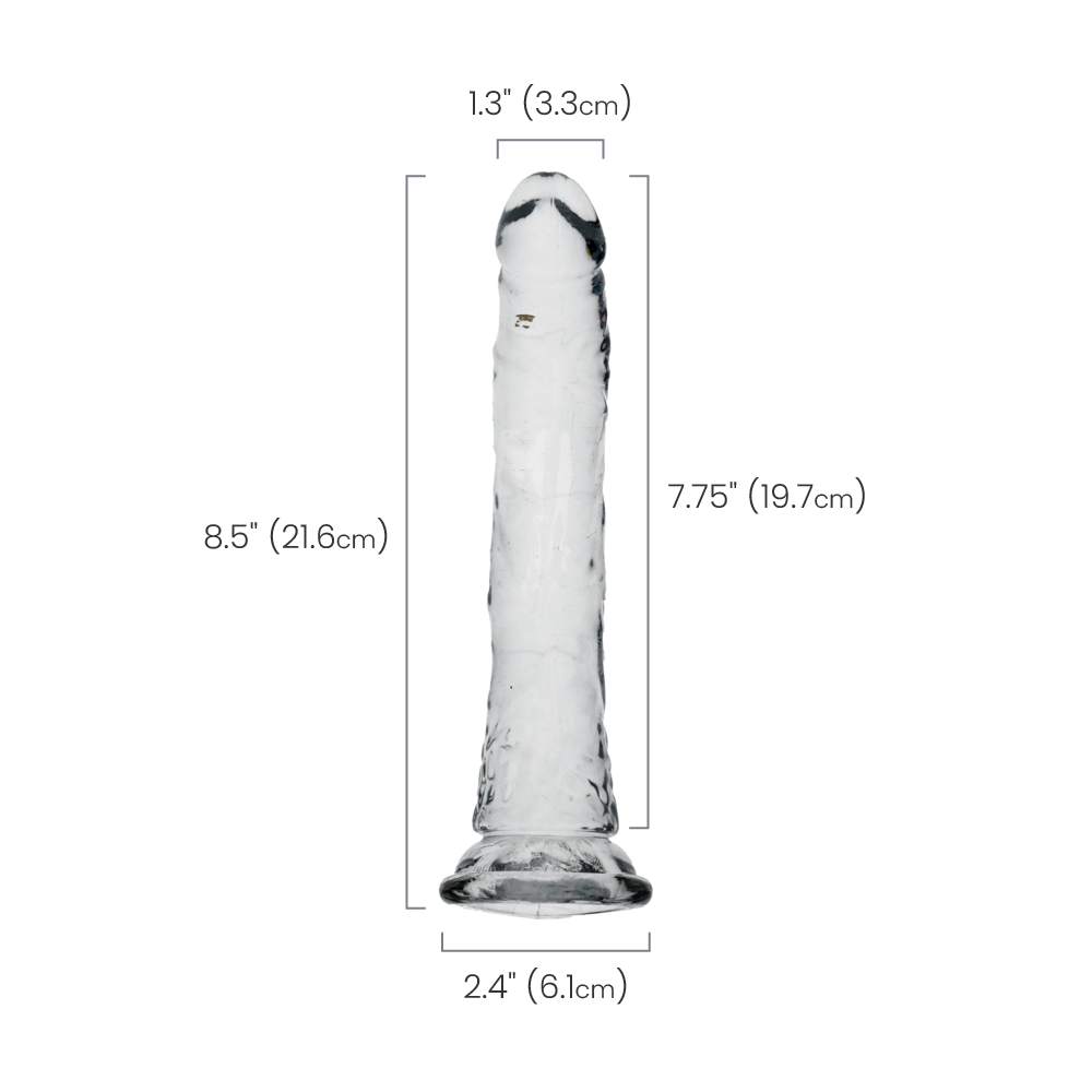 8" SLIM CRYSTAL CLEAR DILDO - CLEAR