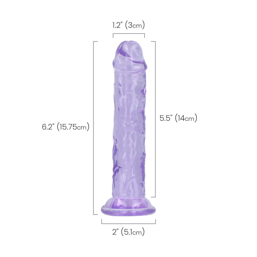 6" SLIM CRYSTAL CLEAR DILDO - PURPLE