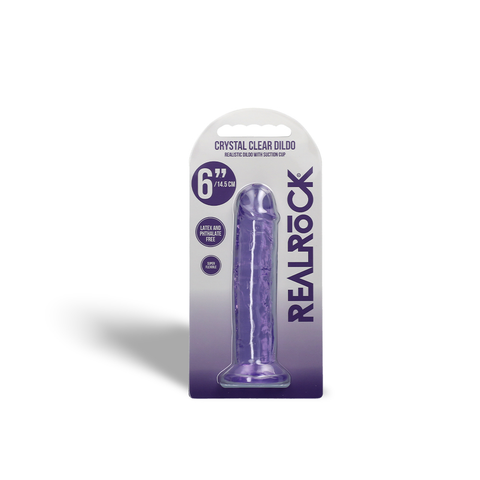 6" SLIM CRYSTAL CLEAR DILDO - PURPLE