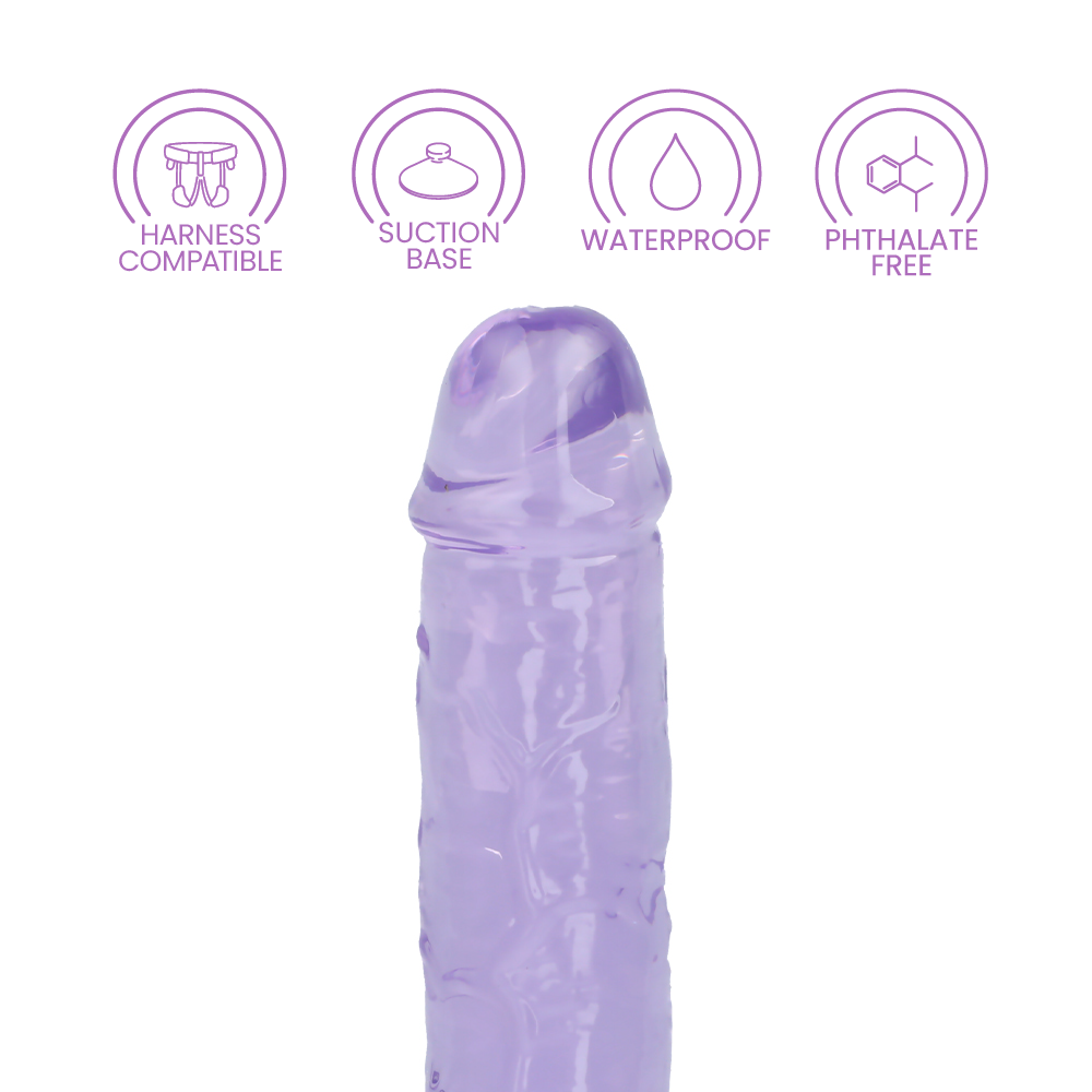8" SLIM CRYSTAL CLEAR DILDO - PURPLE