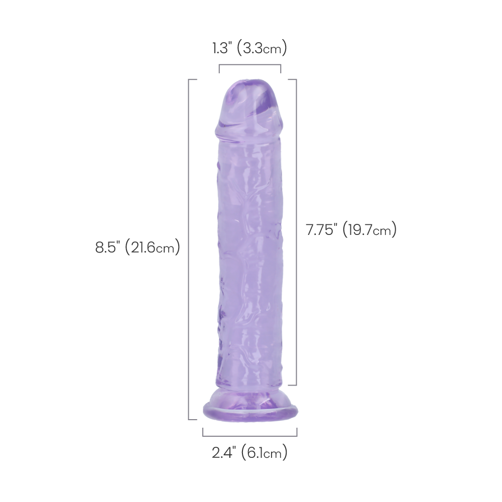 8" SLIM CRYSTAL CLEAR DILDO - PURPLE