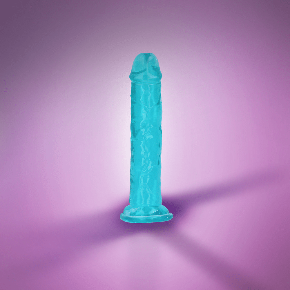 6" SLIM CRYSTAL CLEAR DILDO - TURQUOISE