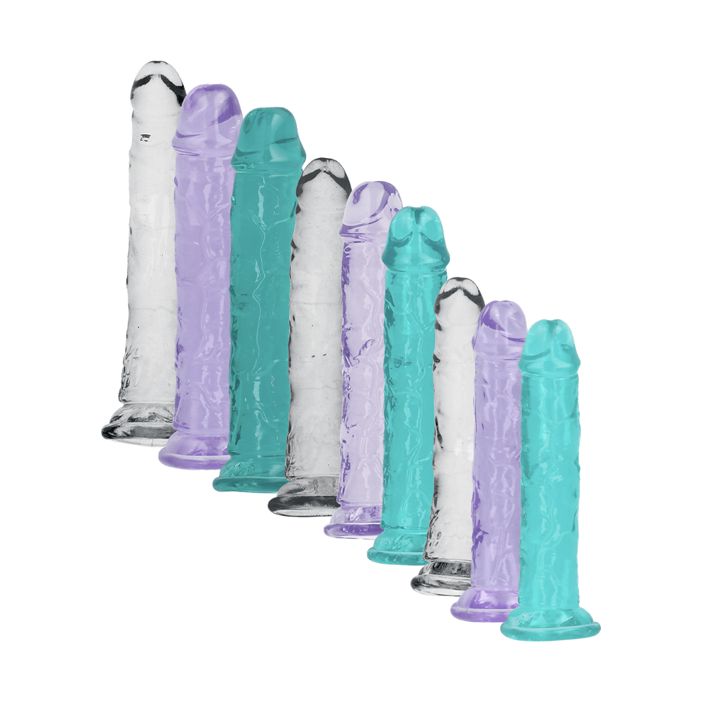 7" SLIM CRYSTAL CLEAR DILDO - TURQUOISE