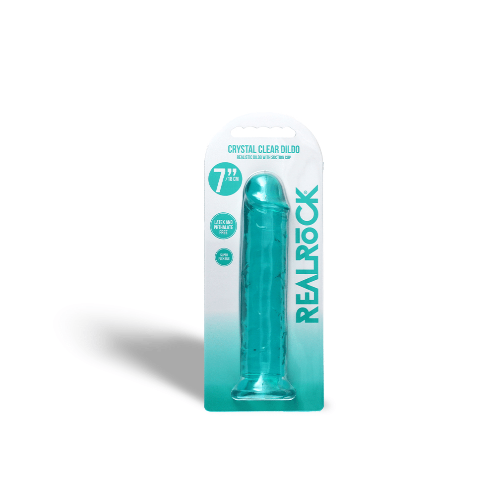 7" SLIM CRYSTAL CLEAR DILDO - TURQUOISE