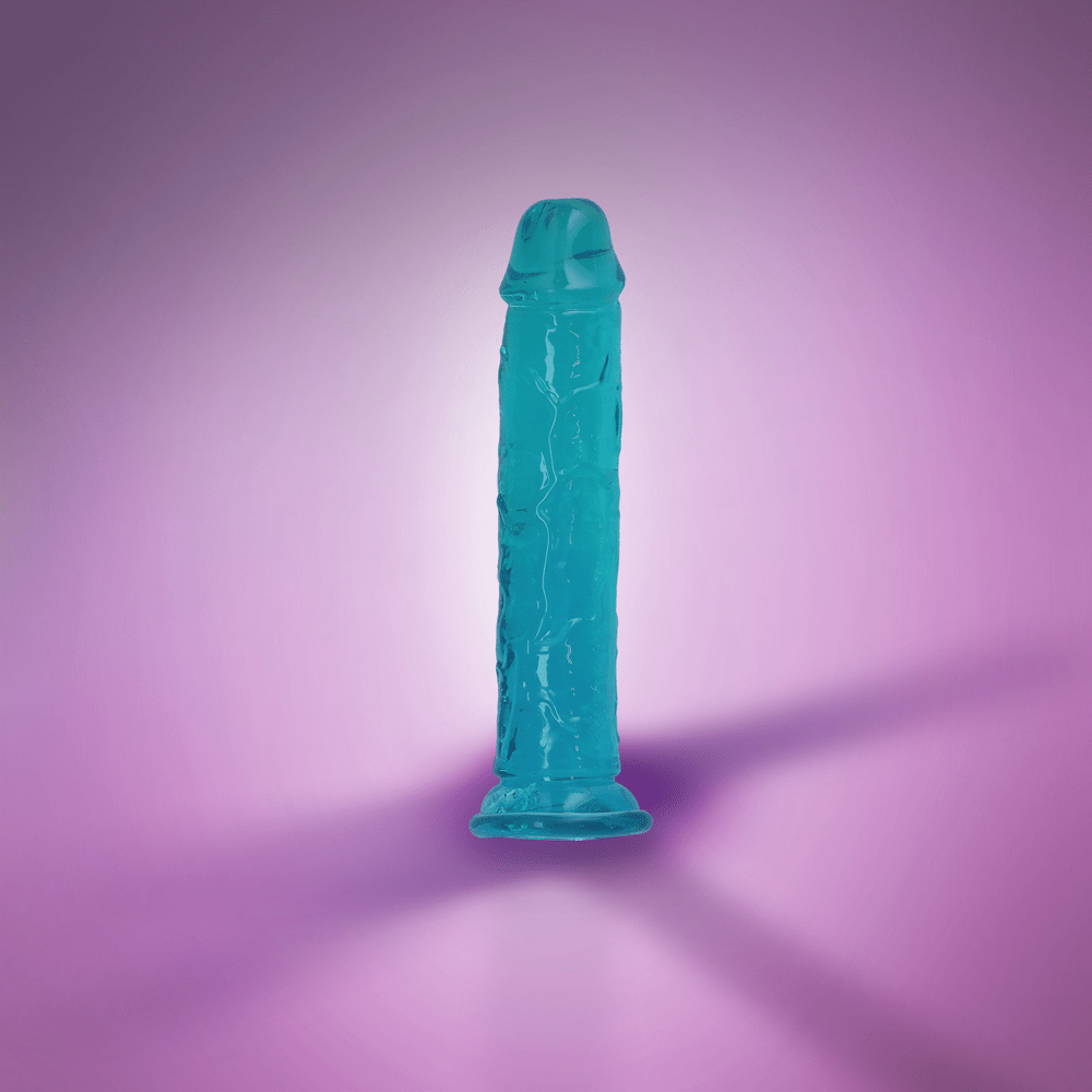 8" SLIM CRYSTAL CLEAR DILDO - TURQUOISE