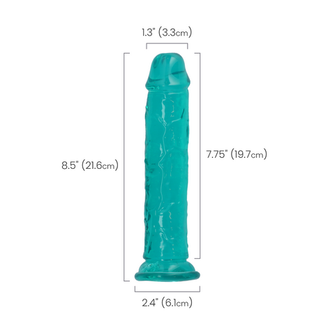 8" SLIM CRYSTAL CLEAR DILDO - TURQUOISE