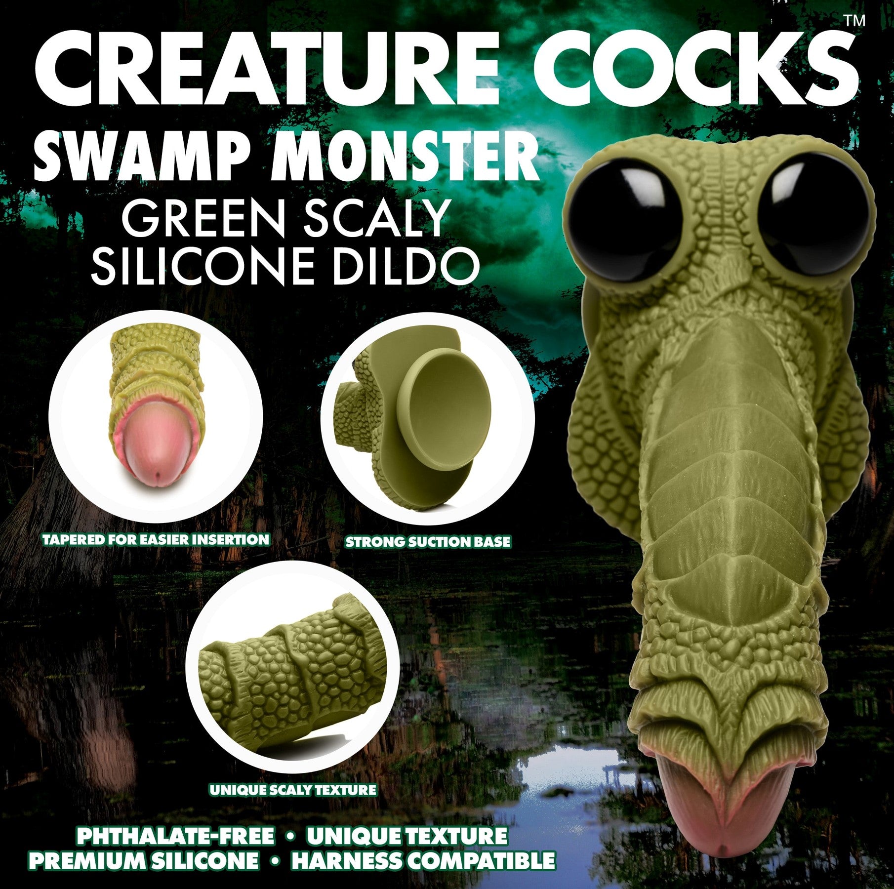 SWAMP MONSTER GREEN SCALY SILICONE DILDO