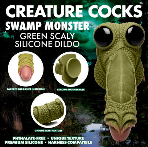 SWAMP MONSTER GREEN SCALY SILICONE DILDO