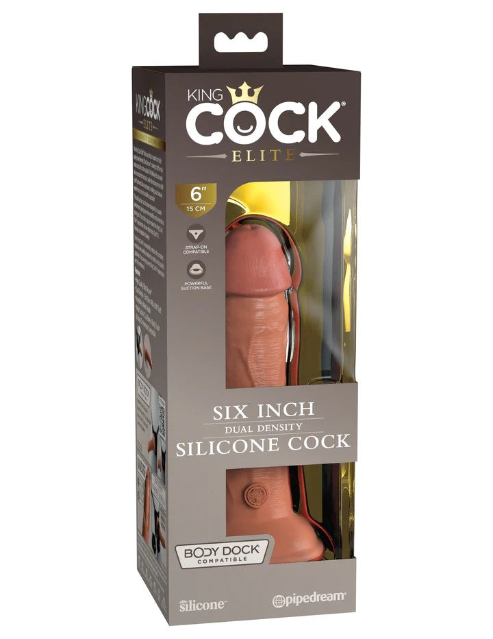 6\" DUAL DENSITY SILICONE COCK - TAN