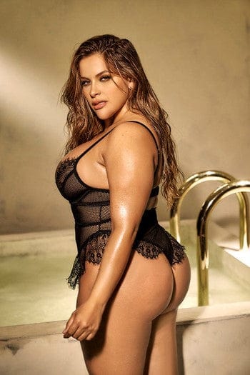 FISHNET FRILLY TEDDY - BLACK - 3X/4X