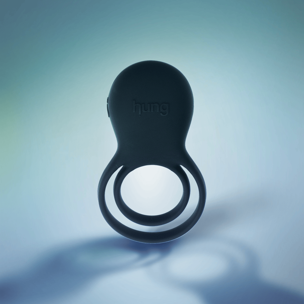 Hung Vibrating Double Ring with blue background and shadows