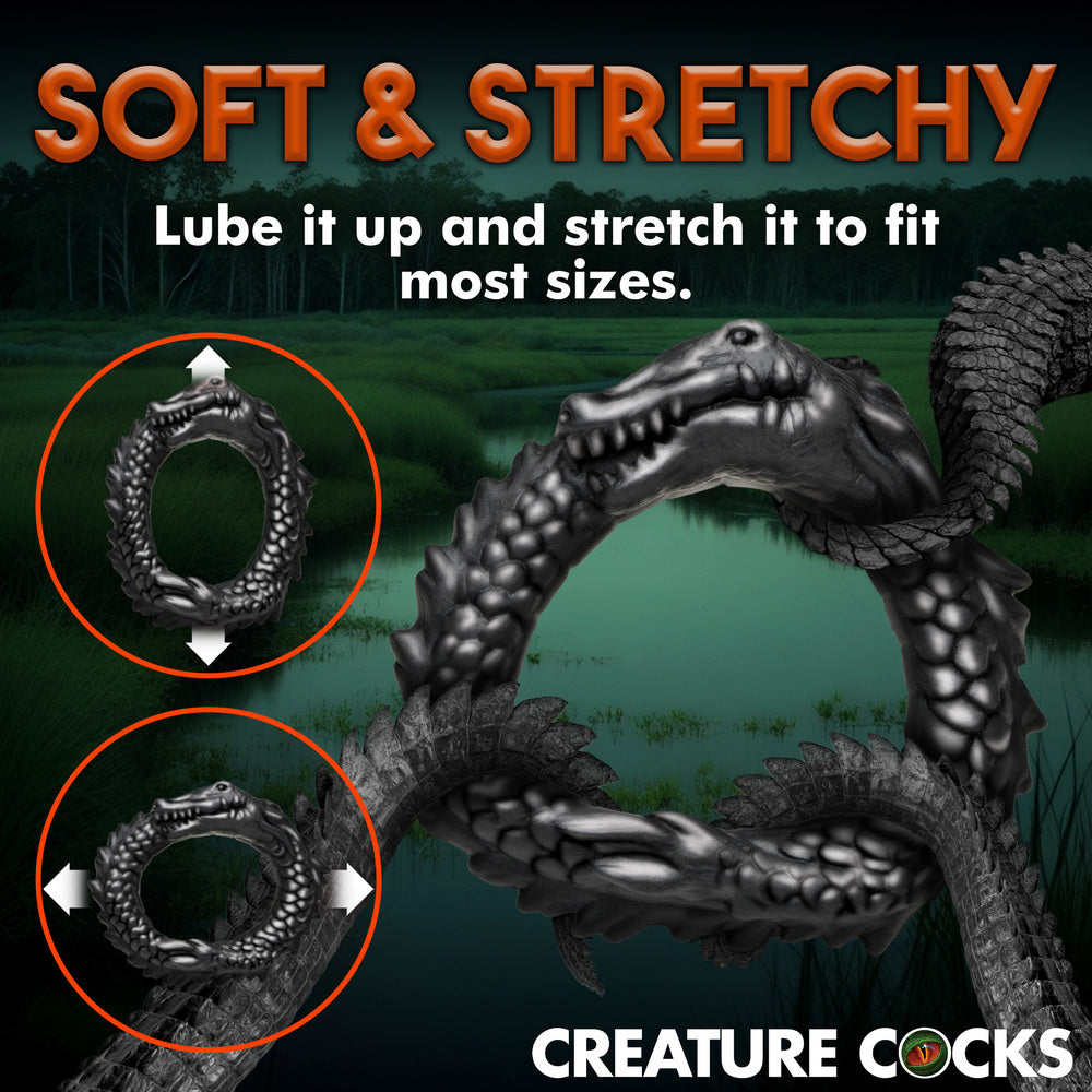 BLACK CAIMAN SILICONE COCK RING