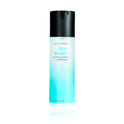Alchemy Water-Based Personal Lubricant on a white background with reflection