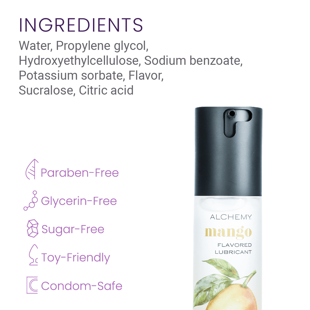 Alchemy Indulge – Mango Flavored Personal Lubricant ingredients and features