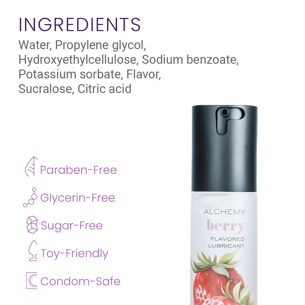 Alchemy Indulge – Strawberry Flavored Personal Lubricant ingredients and features