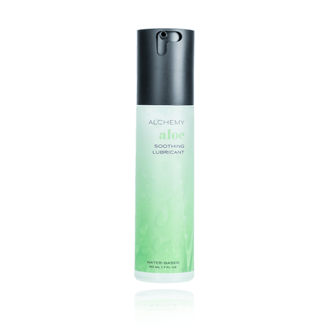 Alchemy Aloe Lubricant on a white background with reflection