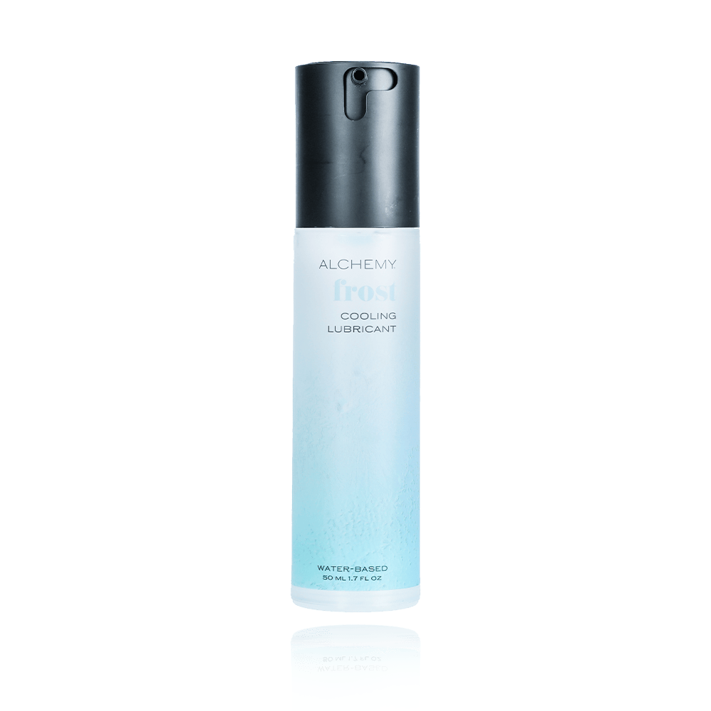 Alchemy Cooling Personal Lubricant on a white background with reflection