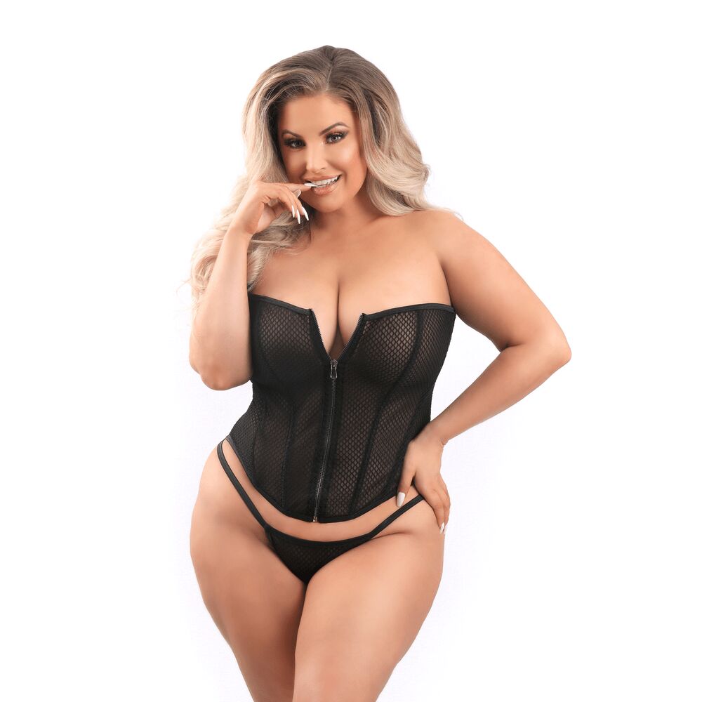 FISHNET ZIP-UP CORSET - BLACK - 2XL