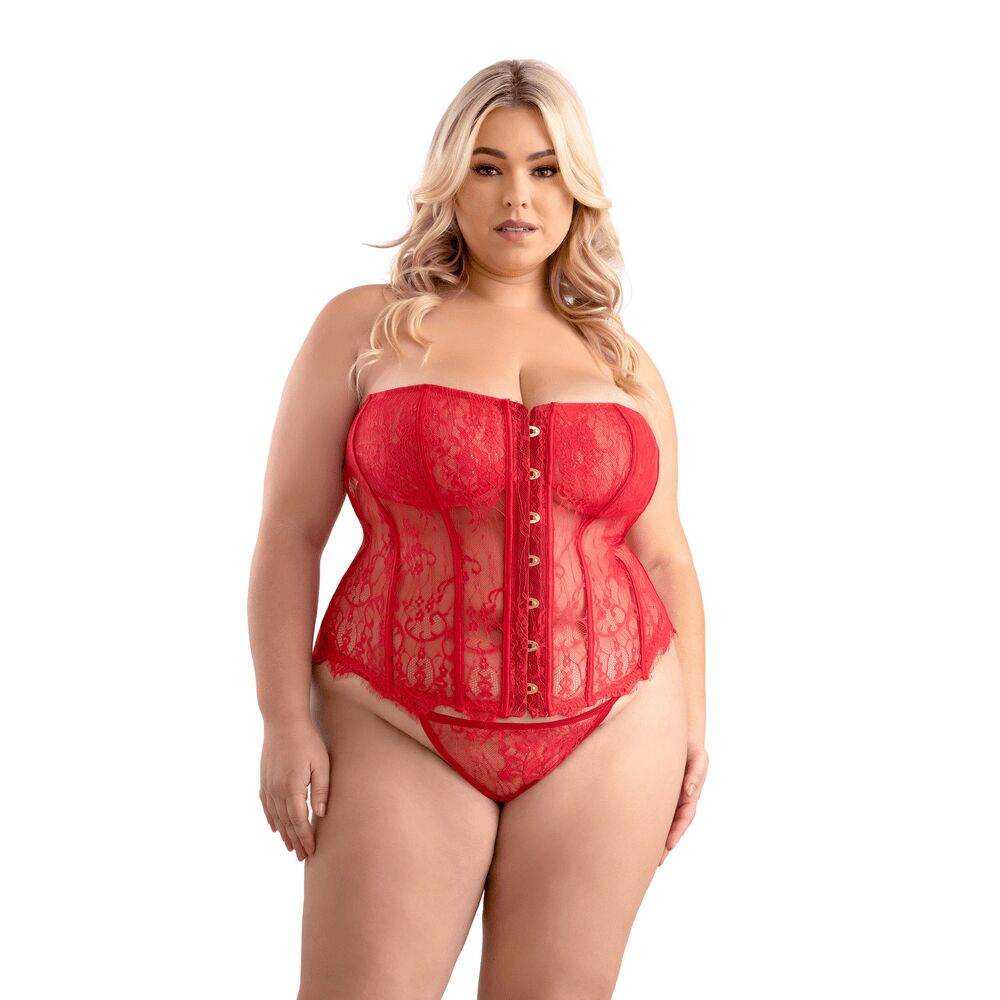 EYELASH LACE CORSET - RED - 2XL