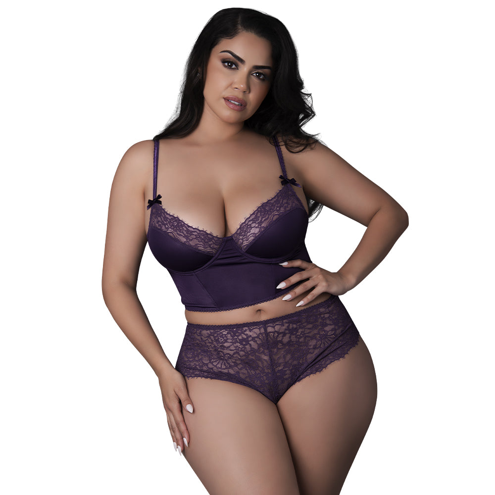 Leather & Lace Balconette Bustier & Cheeky Short