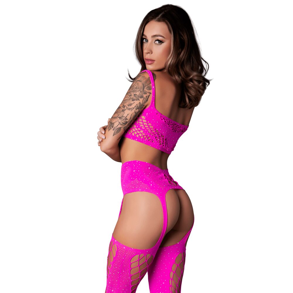 BRA GARTER STOCKING & G SET - PINK - O/S