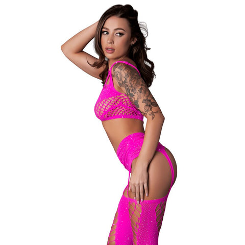 BRA GARTER STOCKING & G SET - PINK - O/S