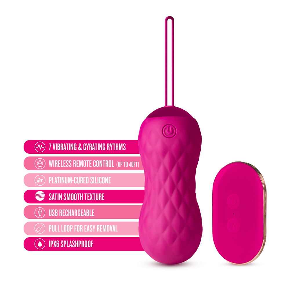Blush Carina Velvet bullet vibrator with icons and key features