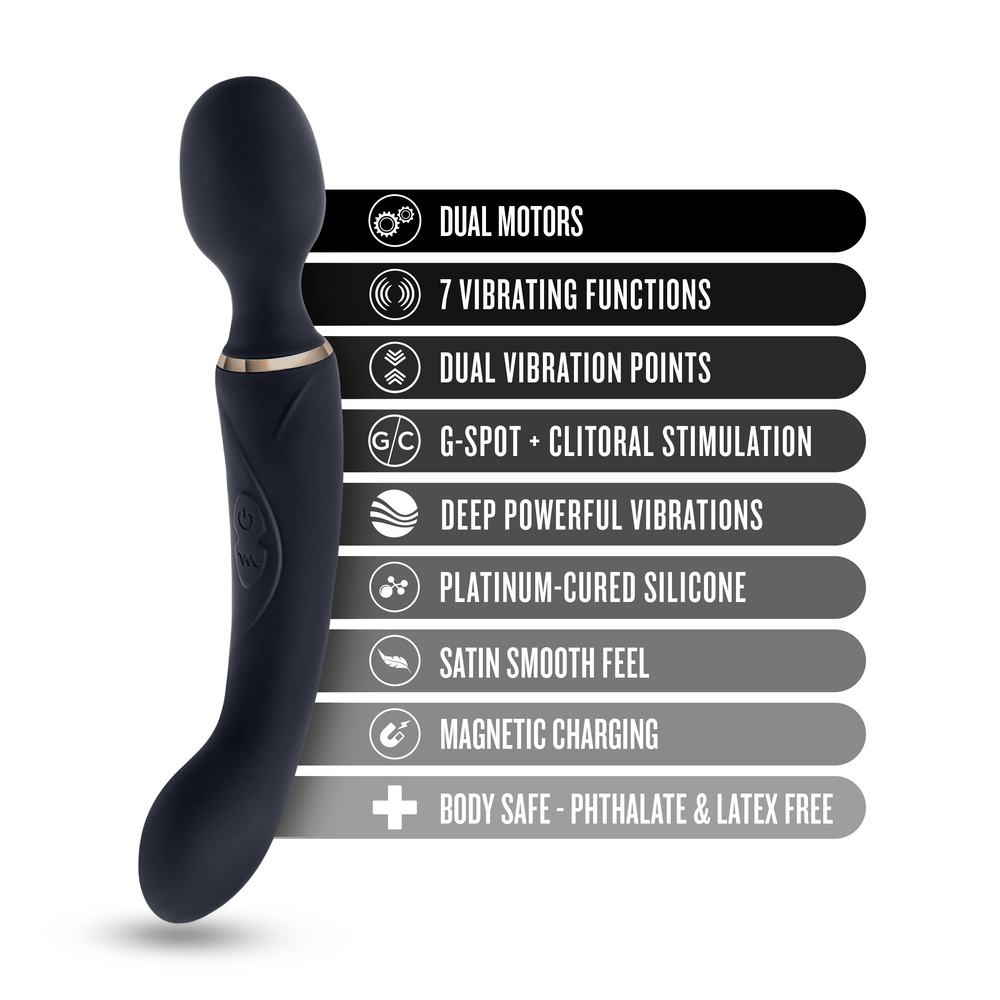 Blush Gia black wand massager with icons and key features