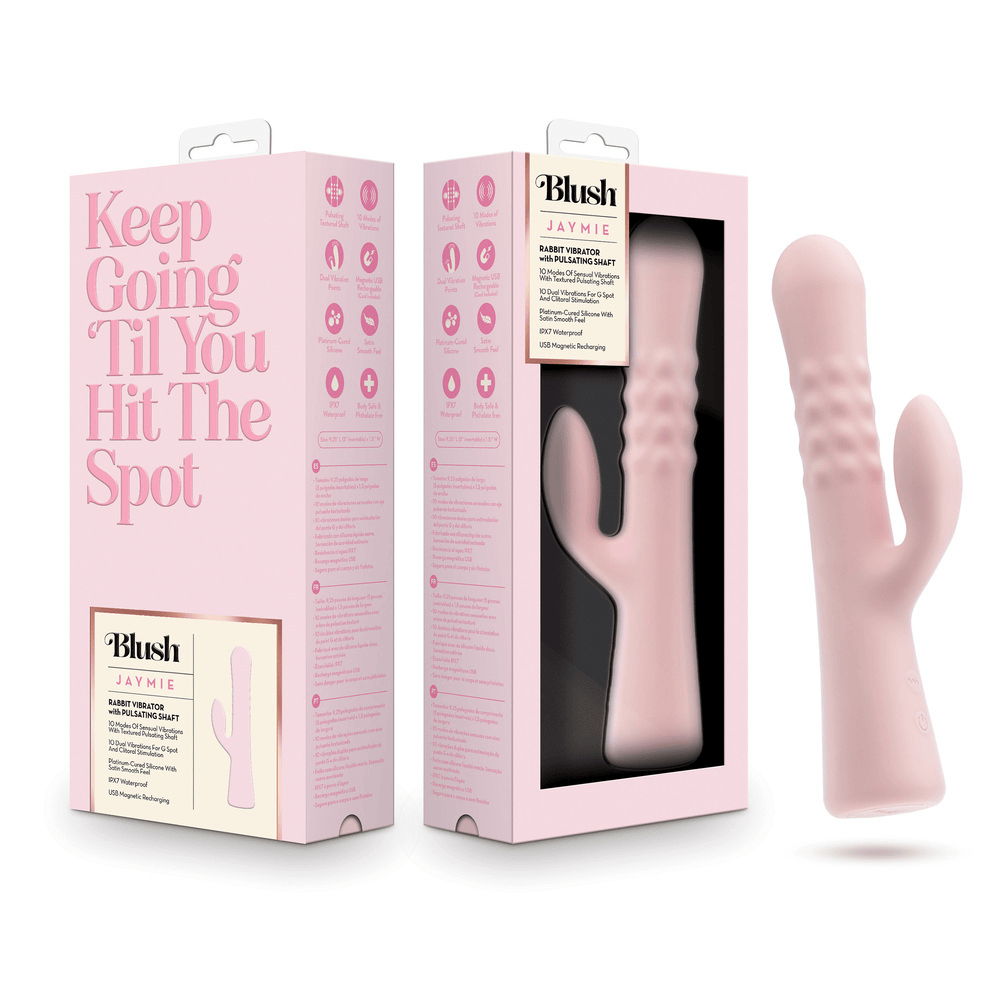 Blush Jaymie pink rabbit vibrator with box
