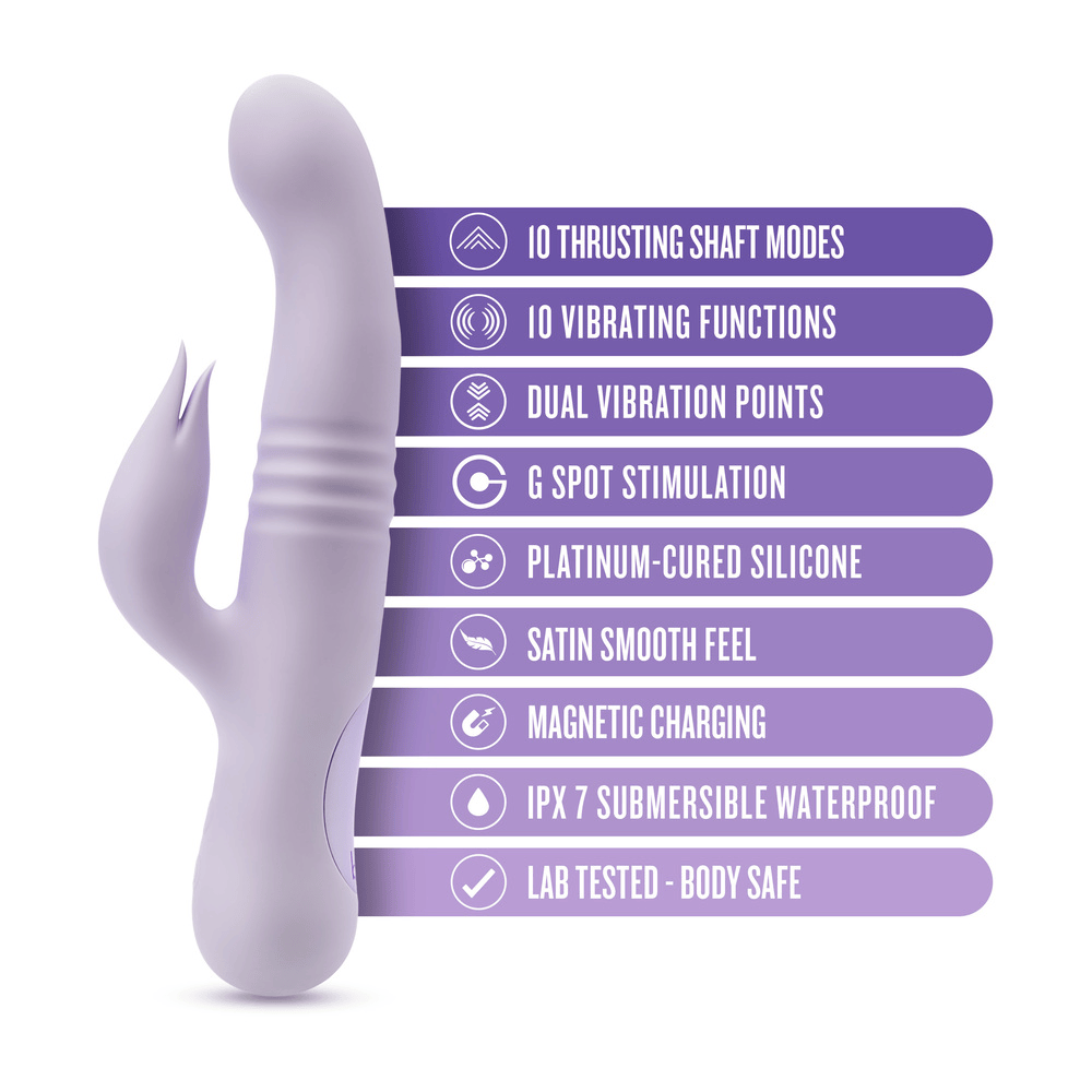 Blush Rylee lavender rabbit vibrator with icons and key features