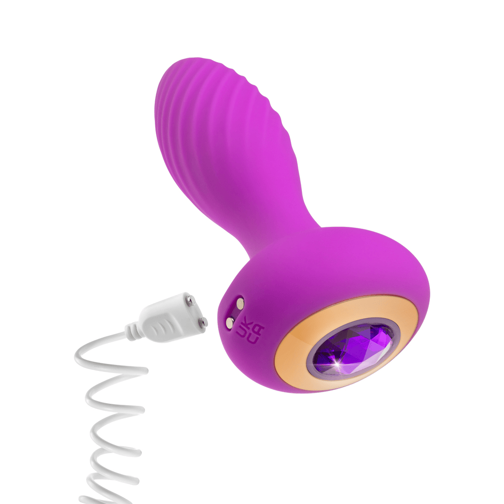 Blush Oh My Gem Charm Plug Amethyst butt plug with power cord plugged in