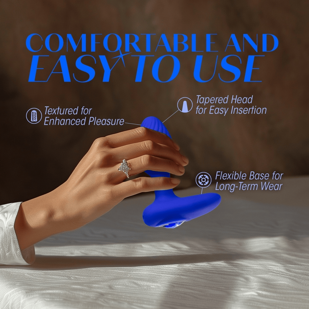 Blush Oh My Gem Mystery Plug Sapphire egg vibrator in woman's hand