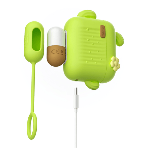 Blush Play With Me Blooming Bliss Green egg vibrator with power cord plugged in