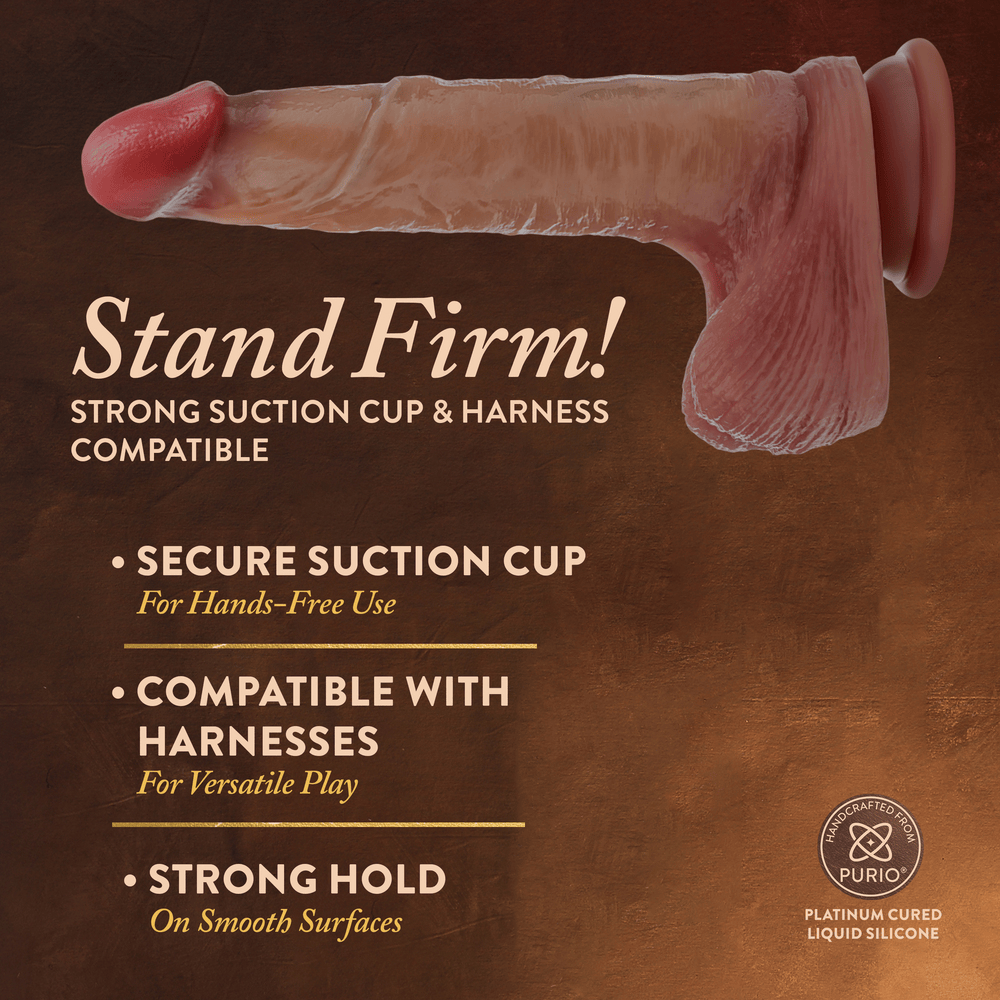 Blush Renaissance DaVinci 8 Inch Sliding Foreskin Dildo with Squeezable Balls (Tan) features and key selling points