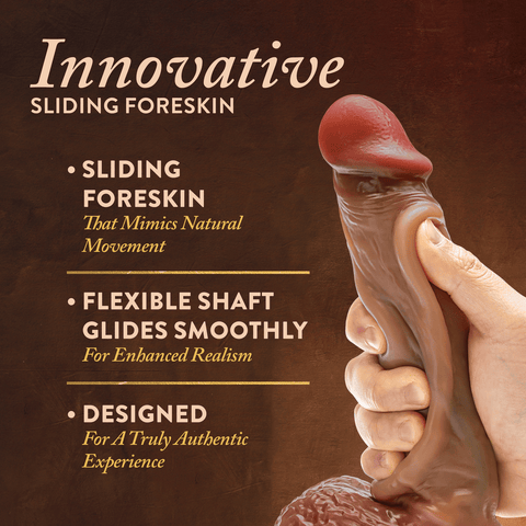 Blush Renaissance Raphael 9.5 Inch Sliding Foreskin Dildo with Squeezable Balls (Tan) features and key selling points