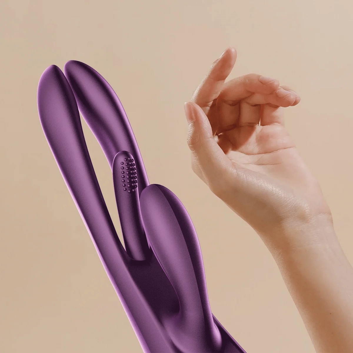 Honey Play Box Terri App-Controlled Rabbit Vibrator animation with woman's hand showing "finger flicking" action of the vibrator's flicker arm