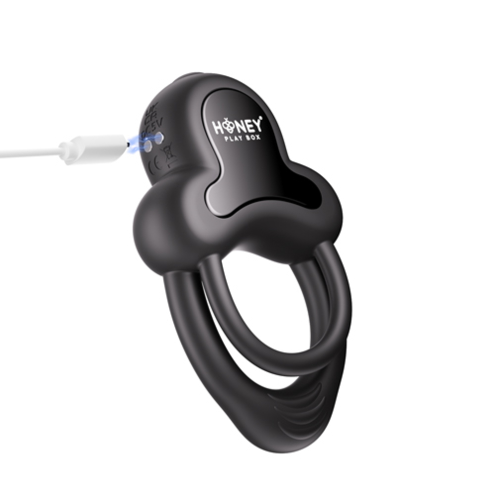 Honey Play Box Anello App-Controlled Vibrating Double Cock Ring with power cord plugged in